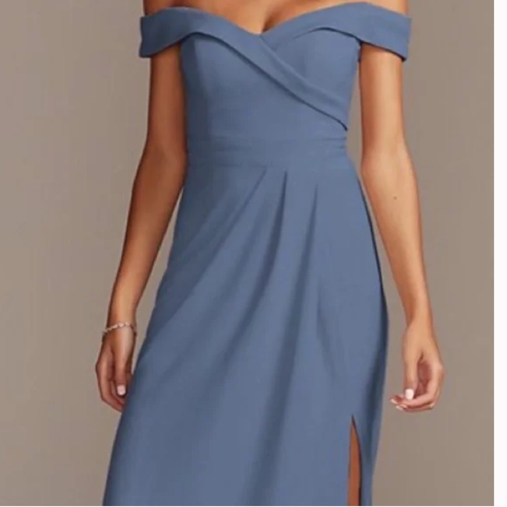 NWT DAVID BRIDAL DUSTY BLUE CREPE DRESS